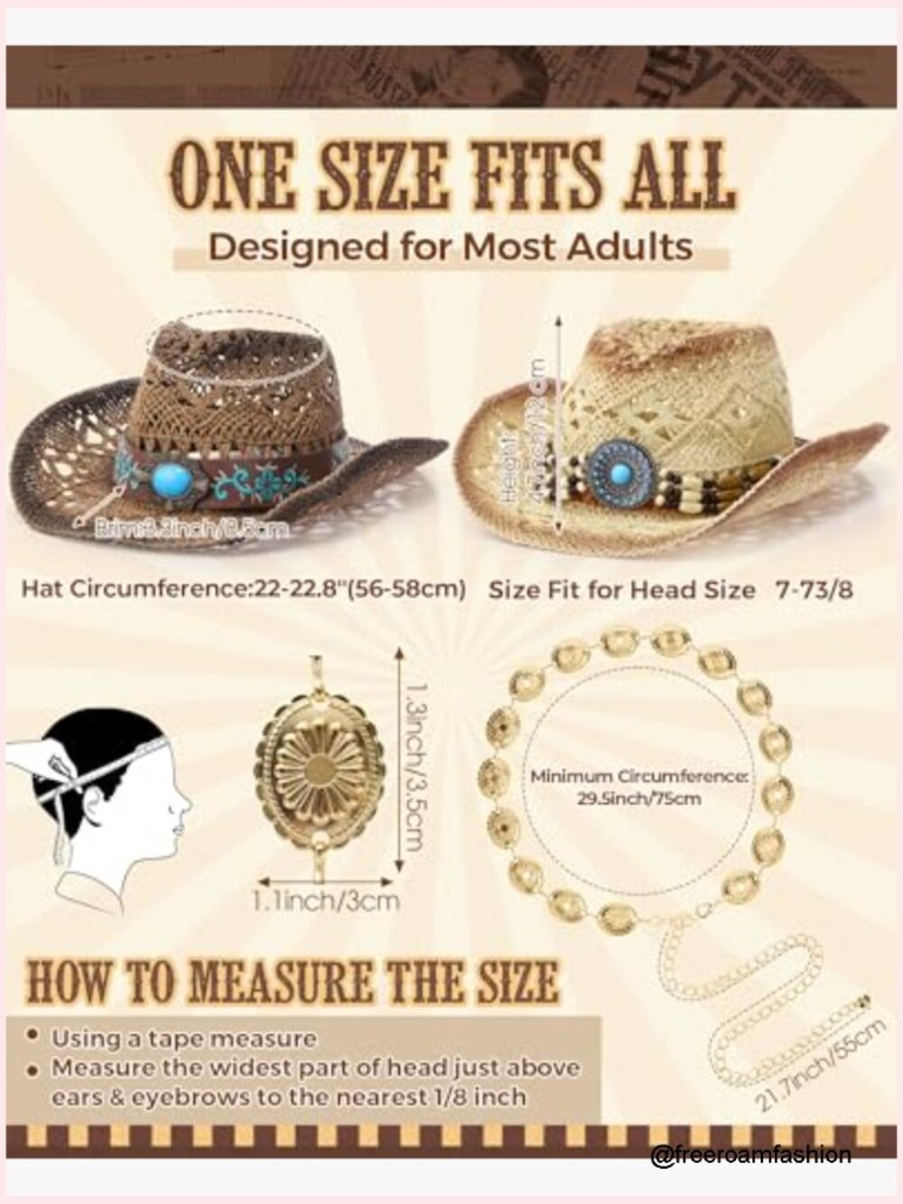 Straw Cowboy Hat Set with Shapeable Brim & Western Belts - Picture 3 of 7